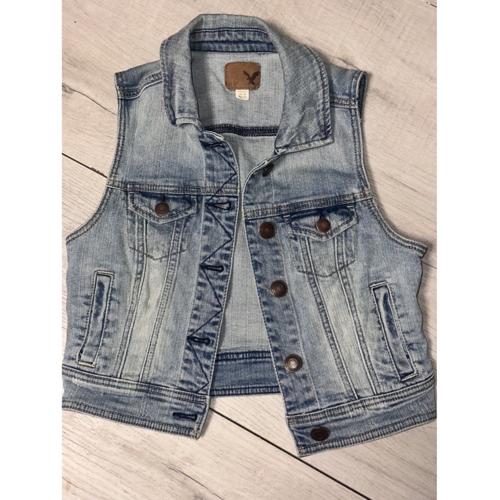 American Eagle Outfitters Womens Light‎ Wash Denim Trucker Vest Blue Size XS